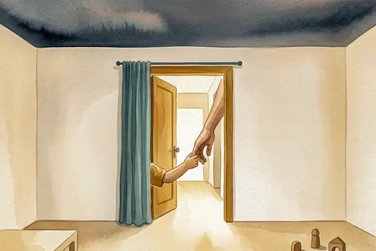 Αποχωρισμός παιδιού και απουσία του γονιού μέσα από μια ανοιχτή πόρτα