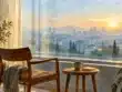 Παράθυρο με δύο ελαφρώς μετατοπισμένα τζάμια, μέσα από τα οποία η πόλη φαίνεται διπλή, σε ήρεμο πρωινό φως
