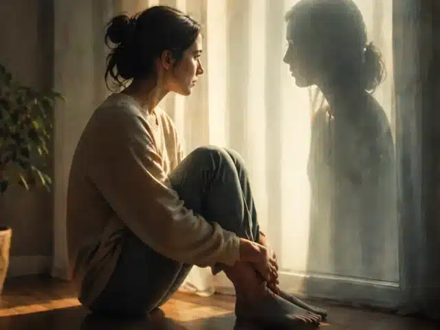 Αντανάκλαση γυναίκας σε παράθυρο που συμβολίζει την εσωτερική ασυμφωνία και την εμπειρία της ταυτότητας φύλου