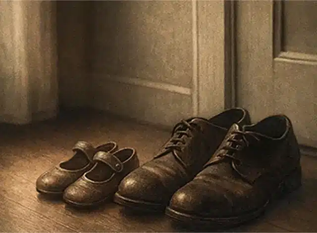 Παπούτσια παιδιού δίπλα σε παπούτσια ενήλικα μπροστά σε πόρτα — το σύνδρομο του καλού παιδιού