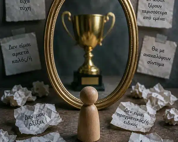 Το σύνδρομο του απατεώνα: η σύγκρουση ανάμεσα στην εξωτερική επιτυχία και την εσωτερική αμφιβολία.